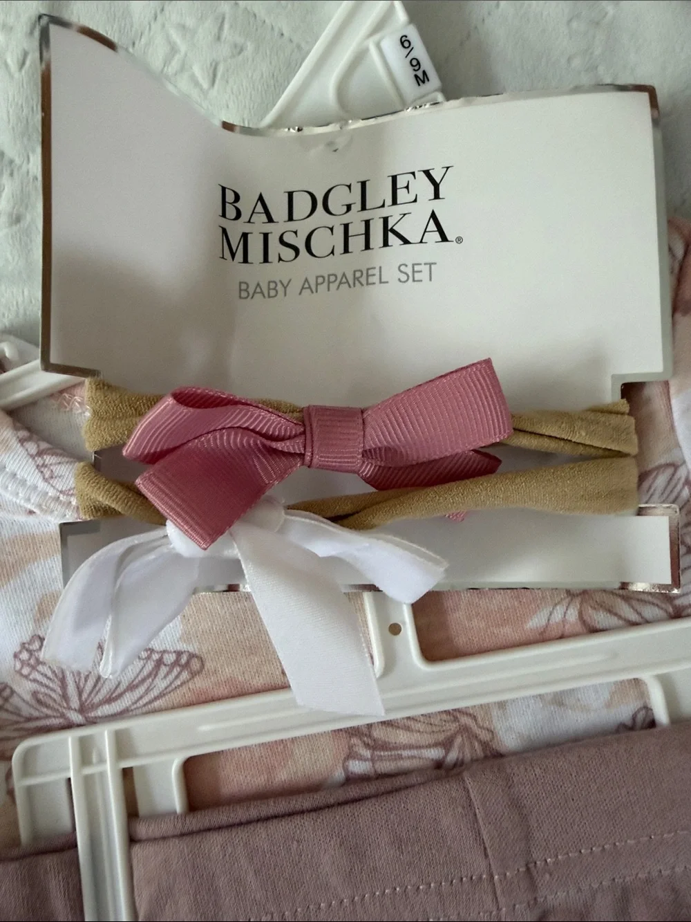 Badgley Mischka baby girl butterfly Tunic with Rose Leggings & Bows 6-9 months - Picture 4 of 6